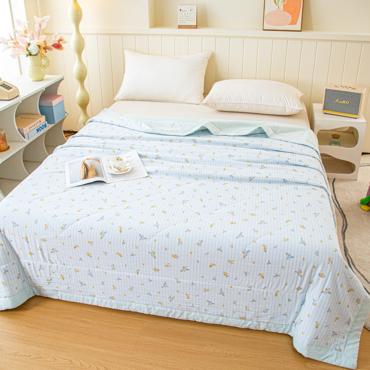 91家纺网 家纺一手货源 找家纺 美之润家纺 2026新款棉花新疆棉花被印花夏被学生单人宿舍夏被 浅蓝碎花