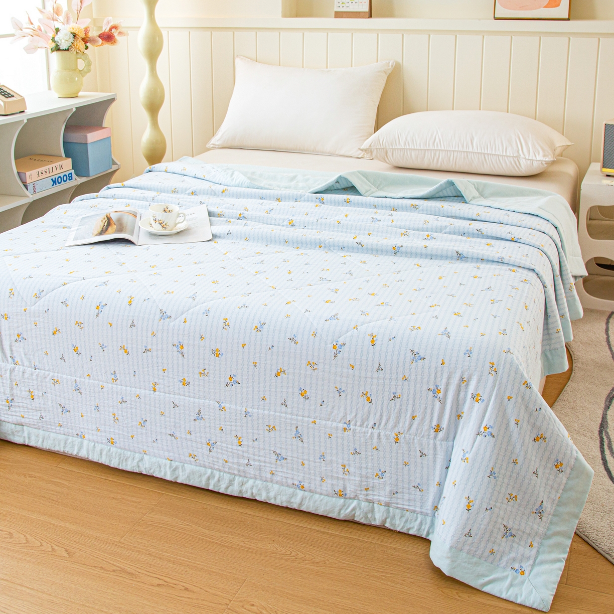 91家纺网 家纺一手货源 找家纺 美之润家纺 2026新款棉花新疆棉花被印花夏被学生单人宿舍夏被 浅蓝碎花