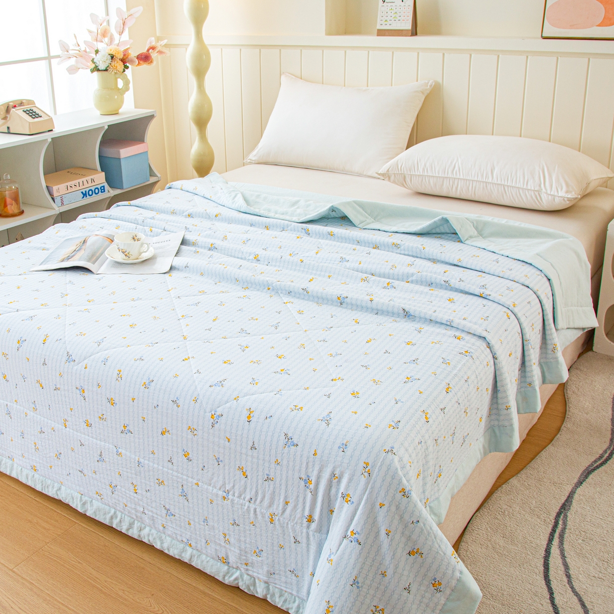 91家纺网 家纺一手货源 找家纺 美之润家纺 2026新款棉花新疆棉花被印花夏被学生单人宿舍夏被 浅蓝碎花