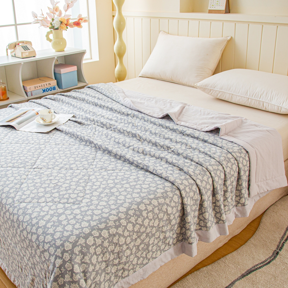 91家纺网 家纺一手货源 找家纺 美之润家纺 2026新款棉花新疆棉花被印花夏被学生单人宿舍夏被 云柔浅灰