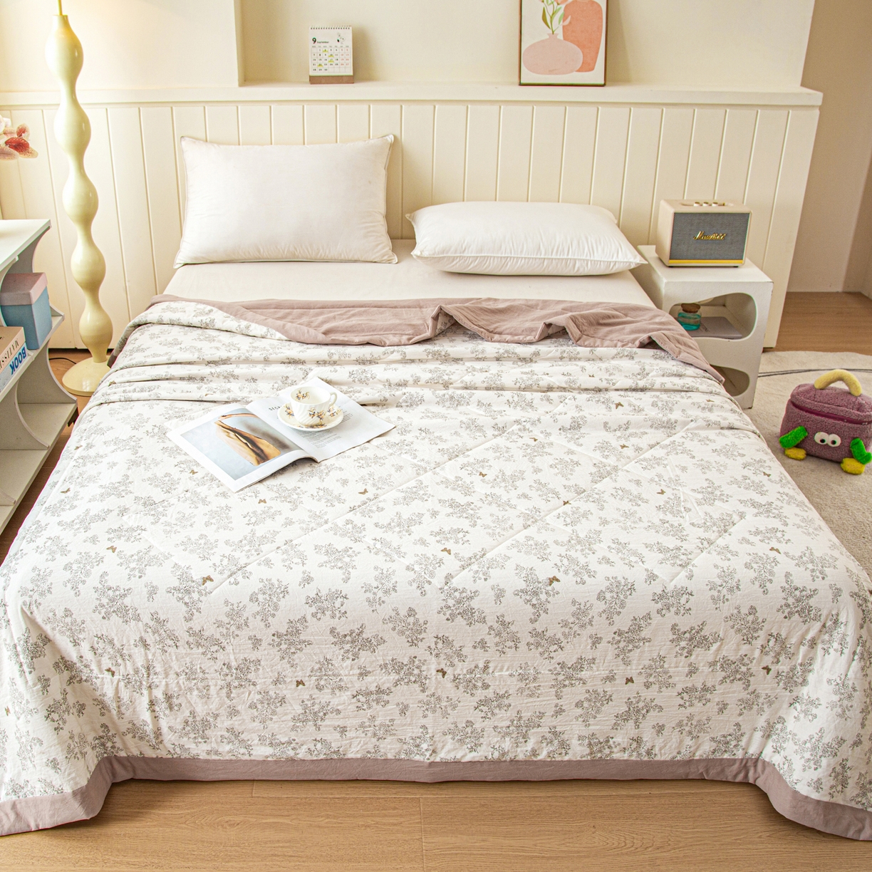 91家纺网 家纺一手货源 找家纺 美之润家纺 2026新款棉花新疆棉花被印花夏被学生单人宿舍夏被 素秋