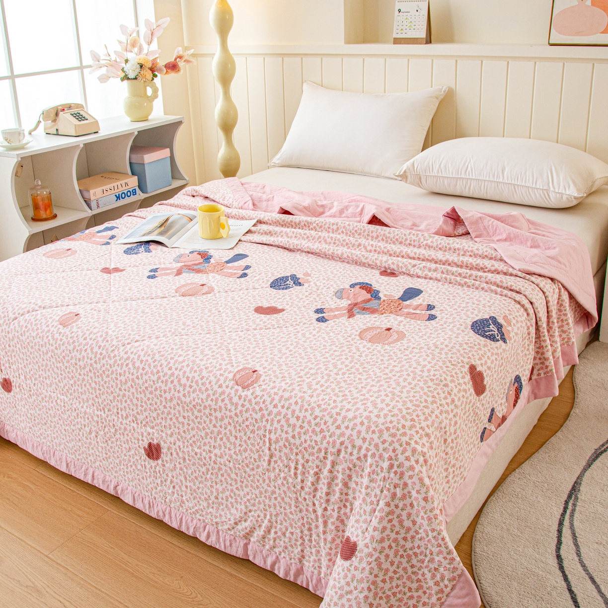 91家纺网 家纺一手货源 找家纺 美之润家纺 2026新款棉花新疆棉花被印花夏被学生单人宿舍夏被 田园小马