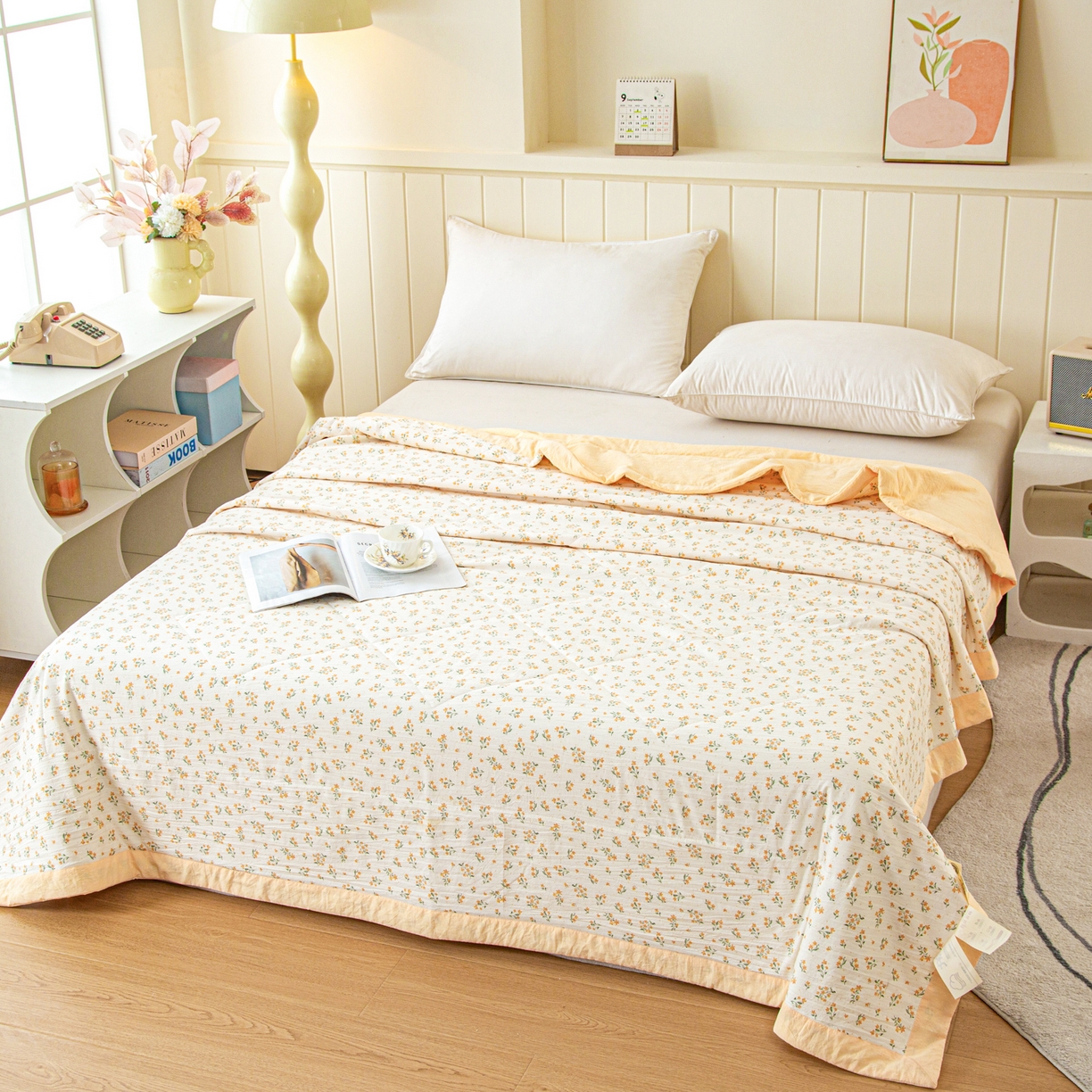 91家纺网 家纺一手货源 找家纺 美之润家纺 2026新款棉花新疆棉花被印花夏被学生单人宿舍夏被 棉柔浅黄