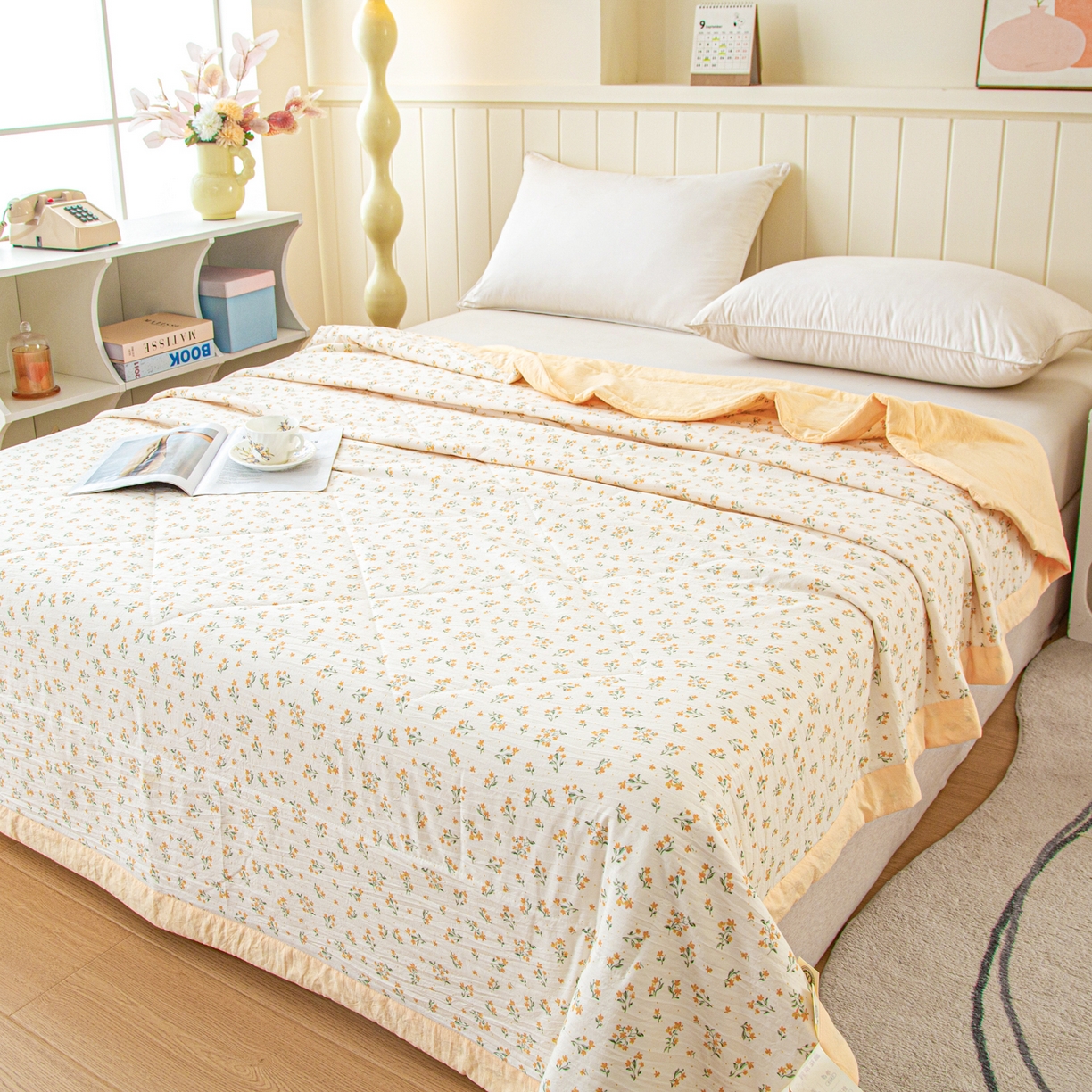 91家纺网 家纺一手货源 找家纺 美之润家纺 2026新款棉花新疆棉花被印花夏被学生单人宿舍夏被 棉柔浅黄