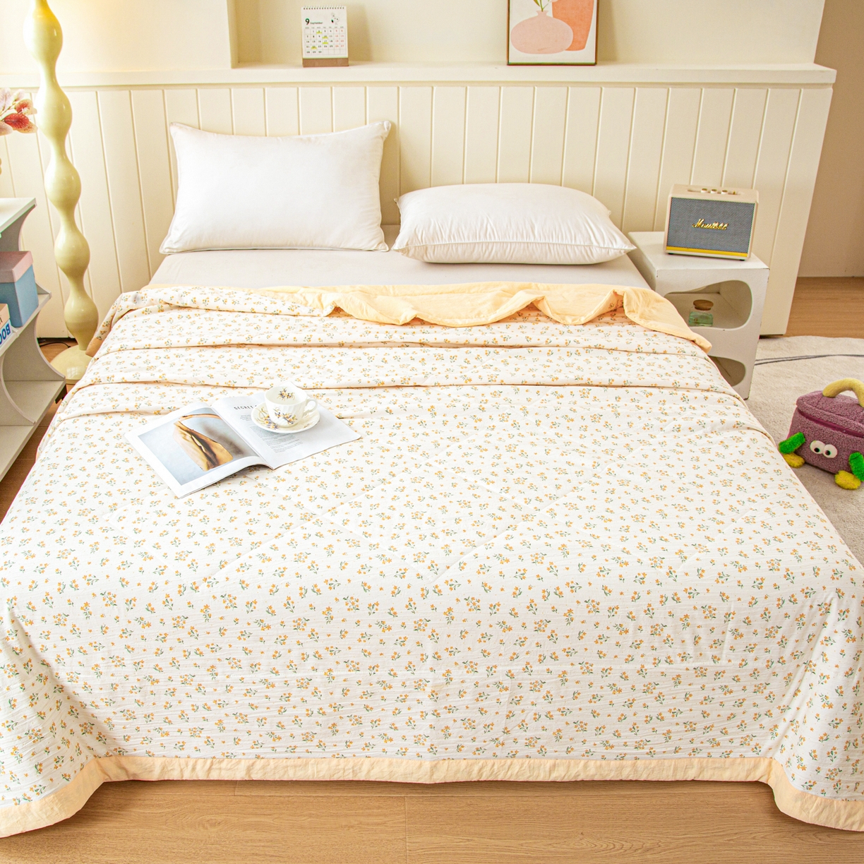 91家纺网 家纺一手货源 找家纺 美之润家纺 2026新款棉花新疆棉花被印花夏被学生单人宿舍夏被 棉柔浅黄