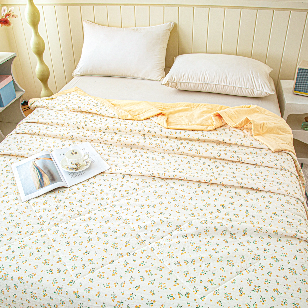 91家纺网 家纺一手货源 找家纺 美之润家纺 2026新款棉花新疆棉花被印花夏被学生单人宿舍夏被 棉柔浅黄