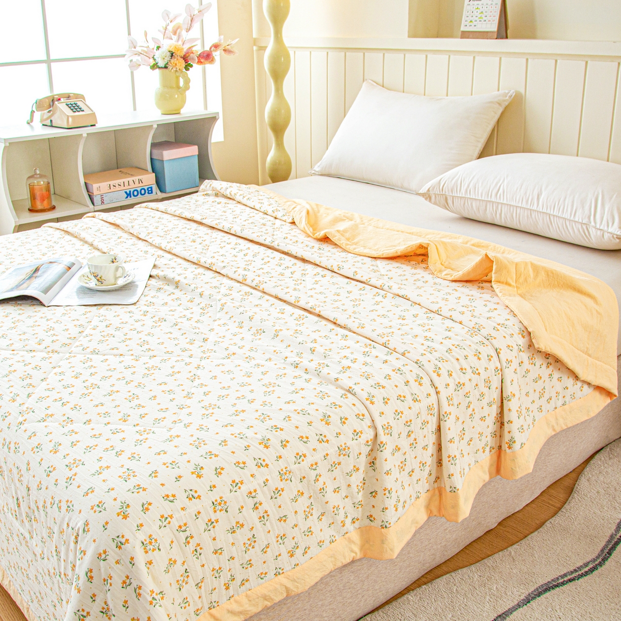 91家纺网 家纺一手货源 找家纺 美之润家纺 2026新款棉花新疆棉花被印花夏被学生单人宿舍夏被 棉柔浅黄