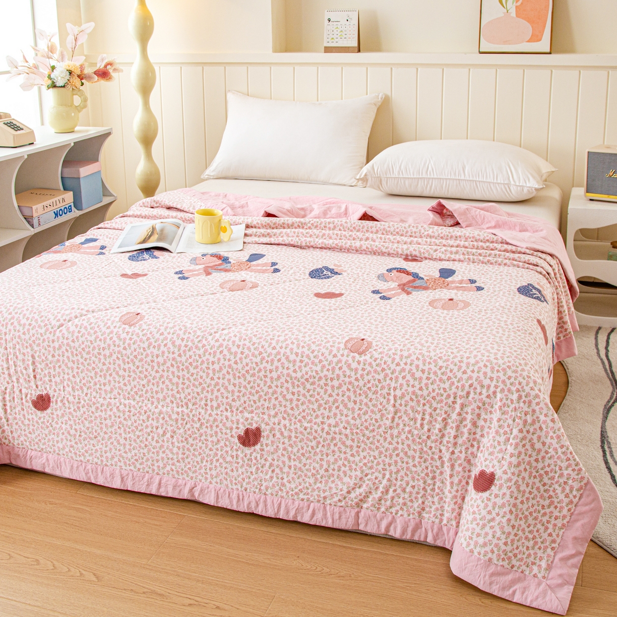 91家纺网 家纺一手货源 找家纺 美之润家纺 2026新款棉花新疆棉花被印花夏被学生单人宿舍夏被 田园小马