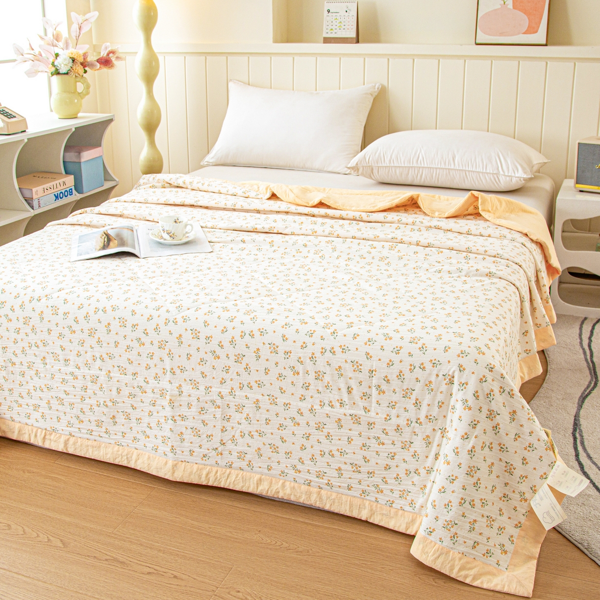 91家纺网 家纺一手货源 找家纺 美之润家纺 2026新款棉花新疆棉花被印花夏被学生单人宿舍夏被 棉柔浅黄