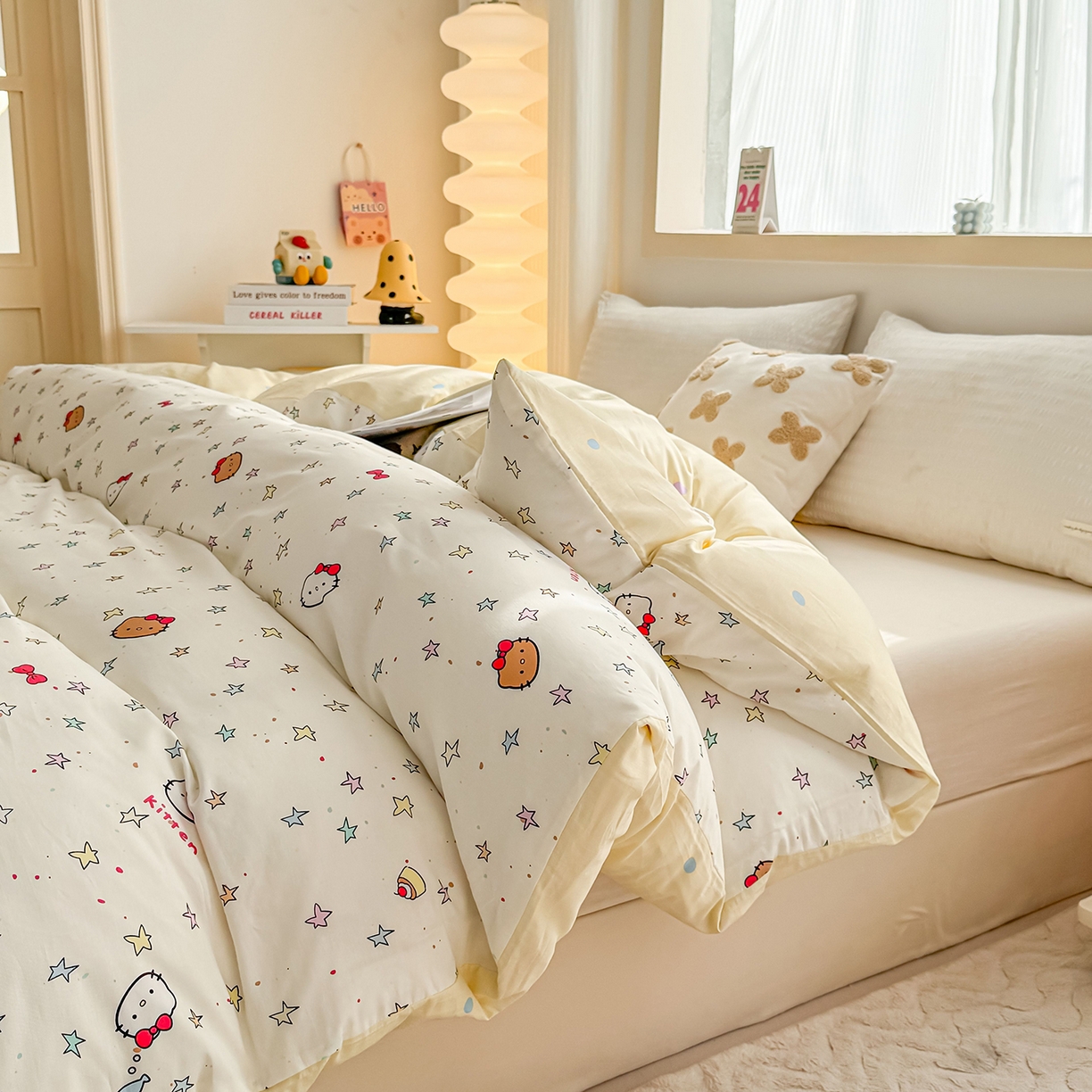 91家纺网 家纺一手货源 找家纺 小蓝孩家纺 2026新款12868全棉印花单被套(联系商家可打折，尺寸可定制) 星星凯蒂猫