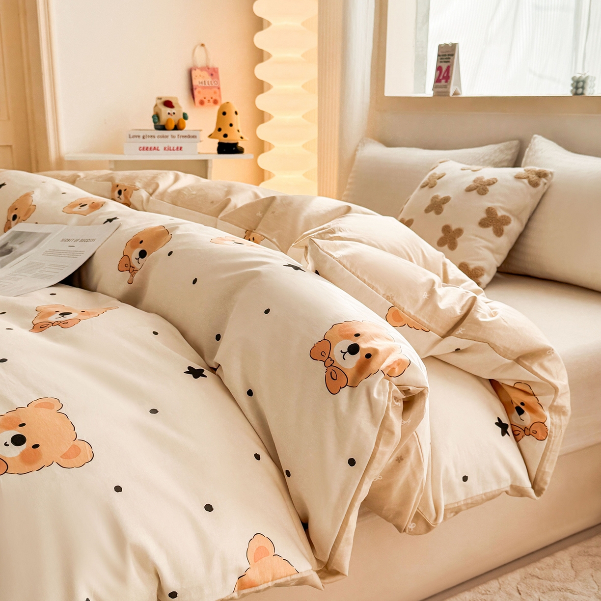 91家纺网 家纺一手货源 找家纺 小蓝孩家纺 2026新款12868全棉印花单被套(联系商家可打折，尺寸可定制) 领结熊宝