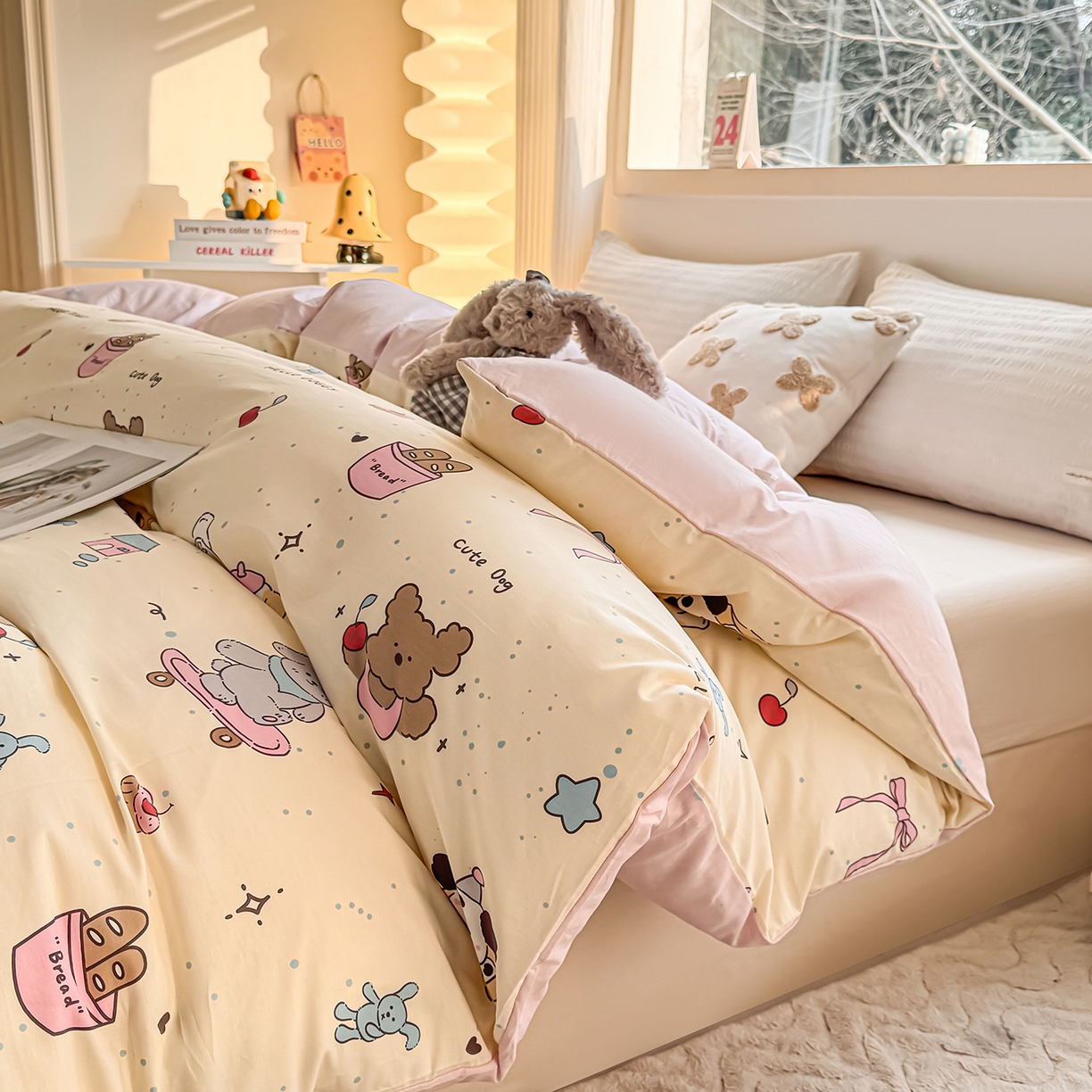 91家纺网 家纺一手货源 找家纺 小蓝孩家纺 2026新款12868全棉印花单被套(联系商家可打折，尺寸可定制) 可爱颂