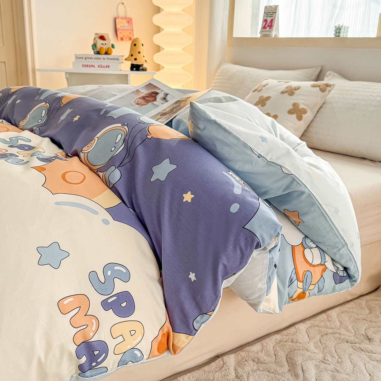 91家纺网 家纺一手货源 找家纺 小蓝孩家纺 2026新款12868全棉印花单被套(联系商家可打折，尺寸可定制) 太空梦乐园