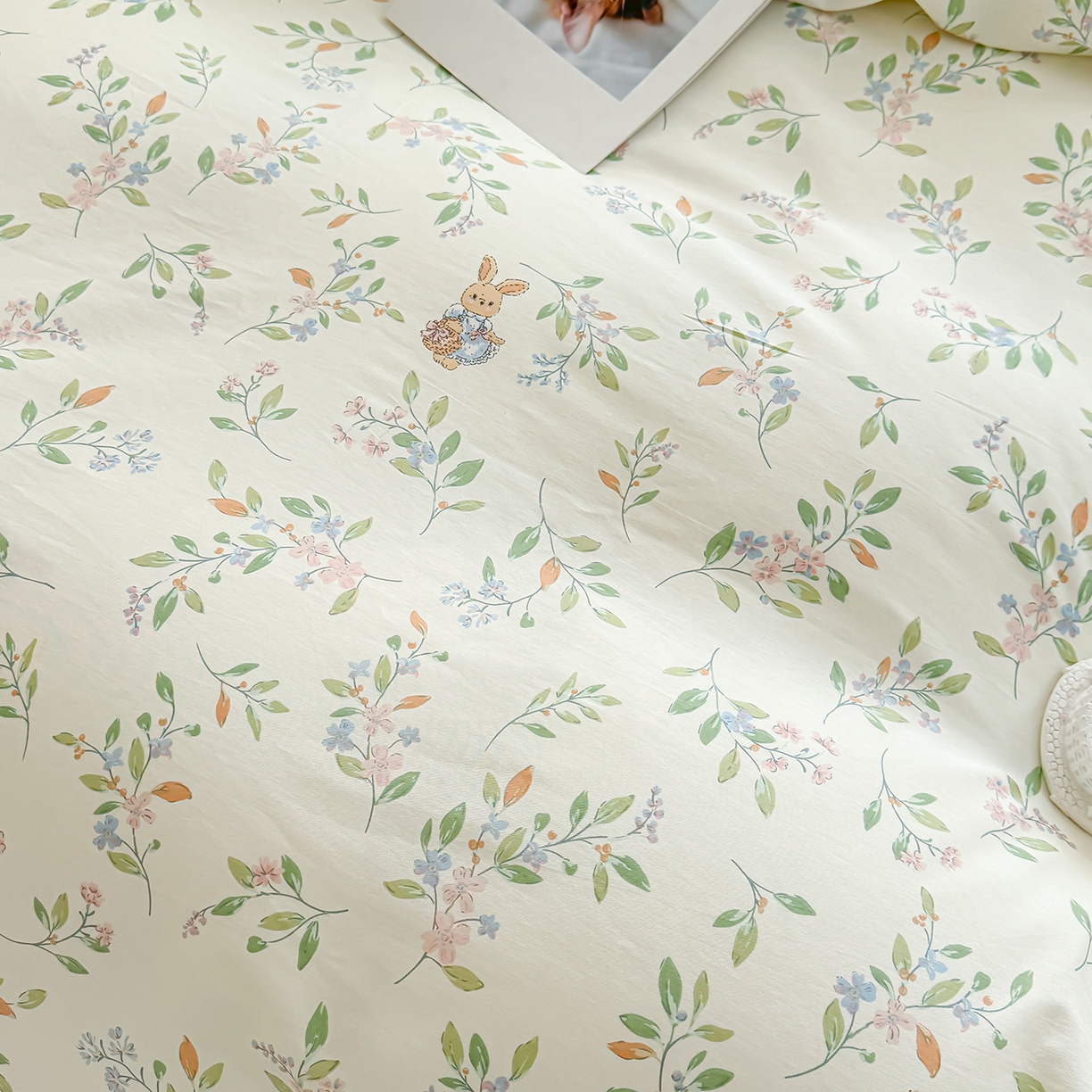 91家纺网 家纺一手货源 找家纺 小蓝孩家纺 2026新款12868全棉印花单被套(联系商家可打折，尺寸可定制) 风铃小兔