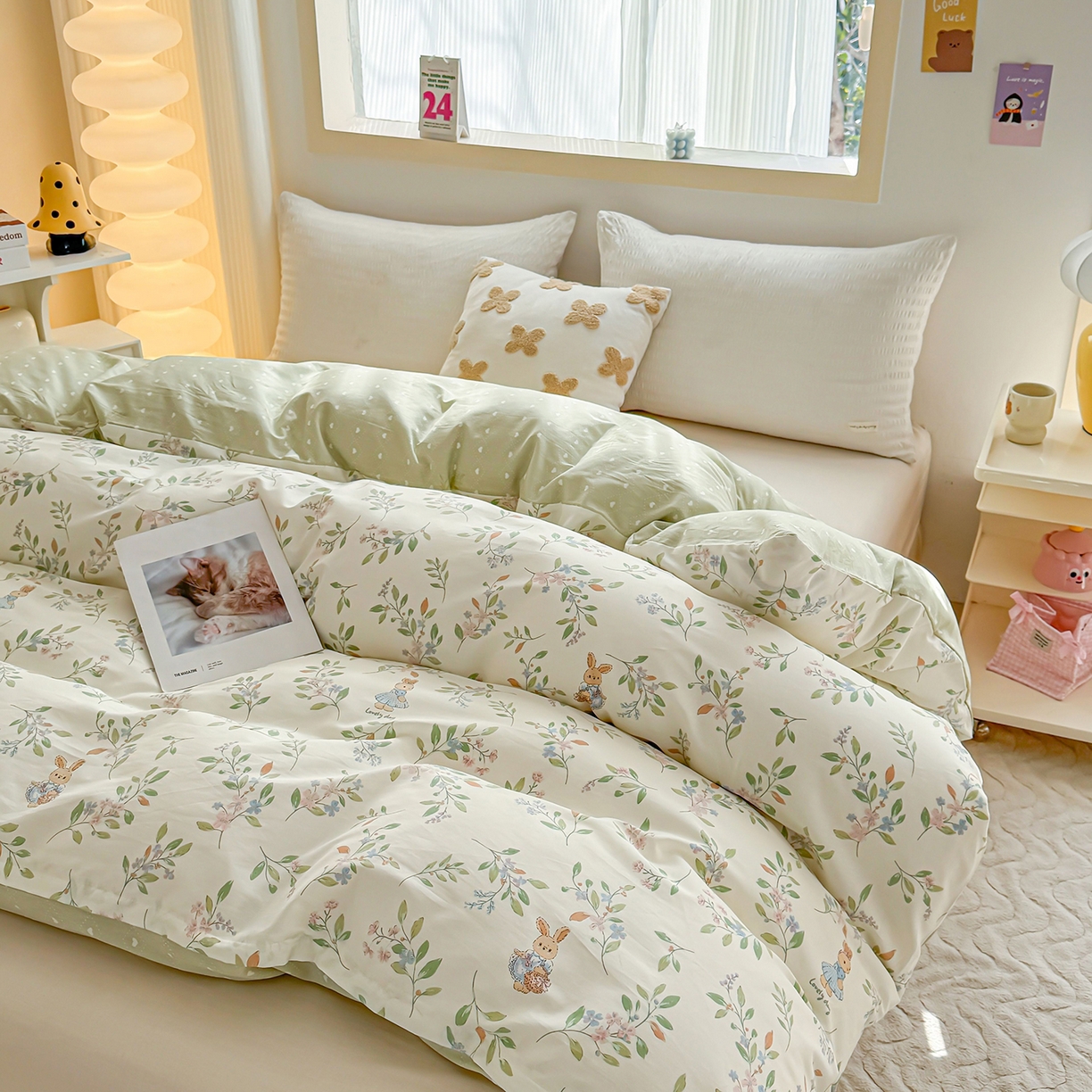 91家纺网 家纺一手货源 找家纺 小蓝孩家纺 2026新款12868全棉印花单被套(联系商家可打折，尺寸可定制) 风铃小兔