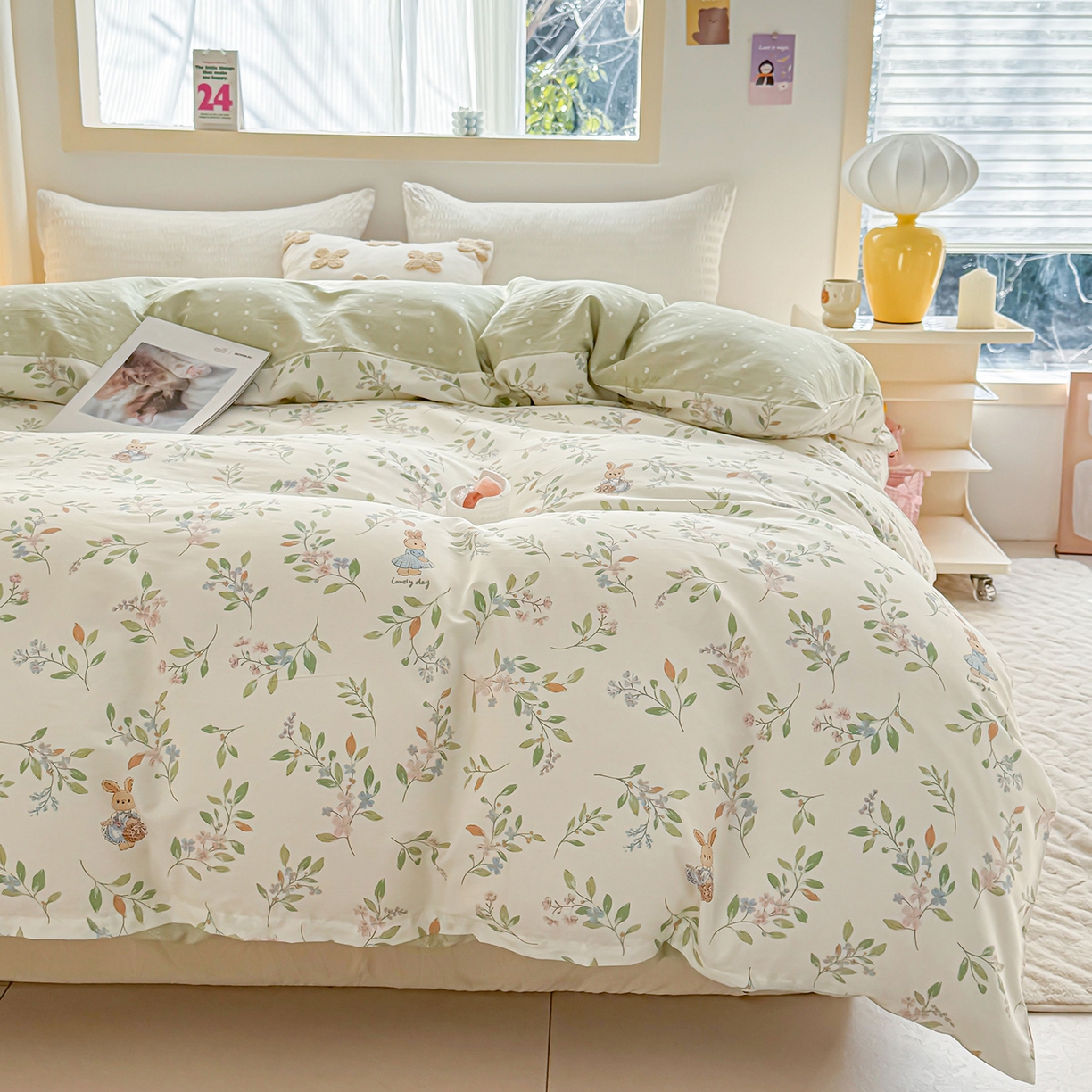 91家纺网 家纺一手货源 找家纺 小蓝孩家纺 2026新款12868全棉印花单被套(联系商家可打折，尺寸可定制) 风铃小兔