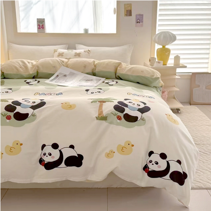91家纺网 家纺一手货源 找家纺 小蓝孩家纺 2026新款12868全棉印花单被套(联系商家可打折，尺寸可定制) 熊猫鸭鸭乐-绿