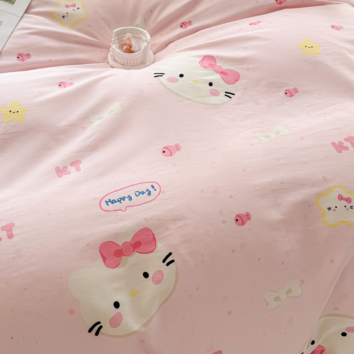 91家纺网 家纺一手货源 找家纺 小蓝孩家纺 2026新款12868全棉印花单被套(联系商家可打折，尺寸可定制) 甜心猫咪