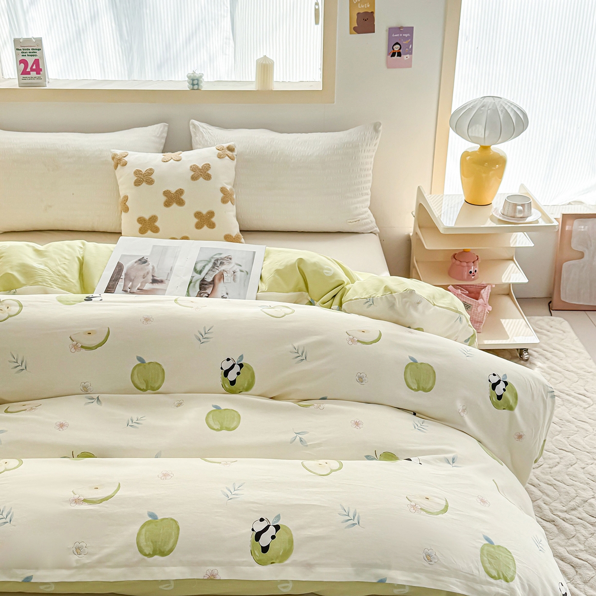 91家纺网 家纺一手货源 找家纺 小蓝孩家纺 2026新款12868全棉印花单被套(联系商家可打折，尺寸可定制) 果味小森林