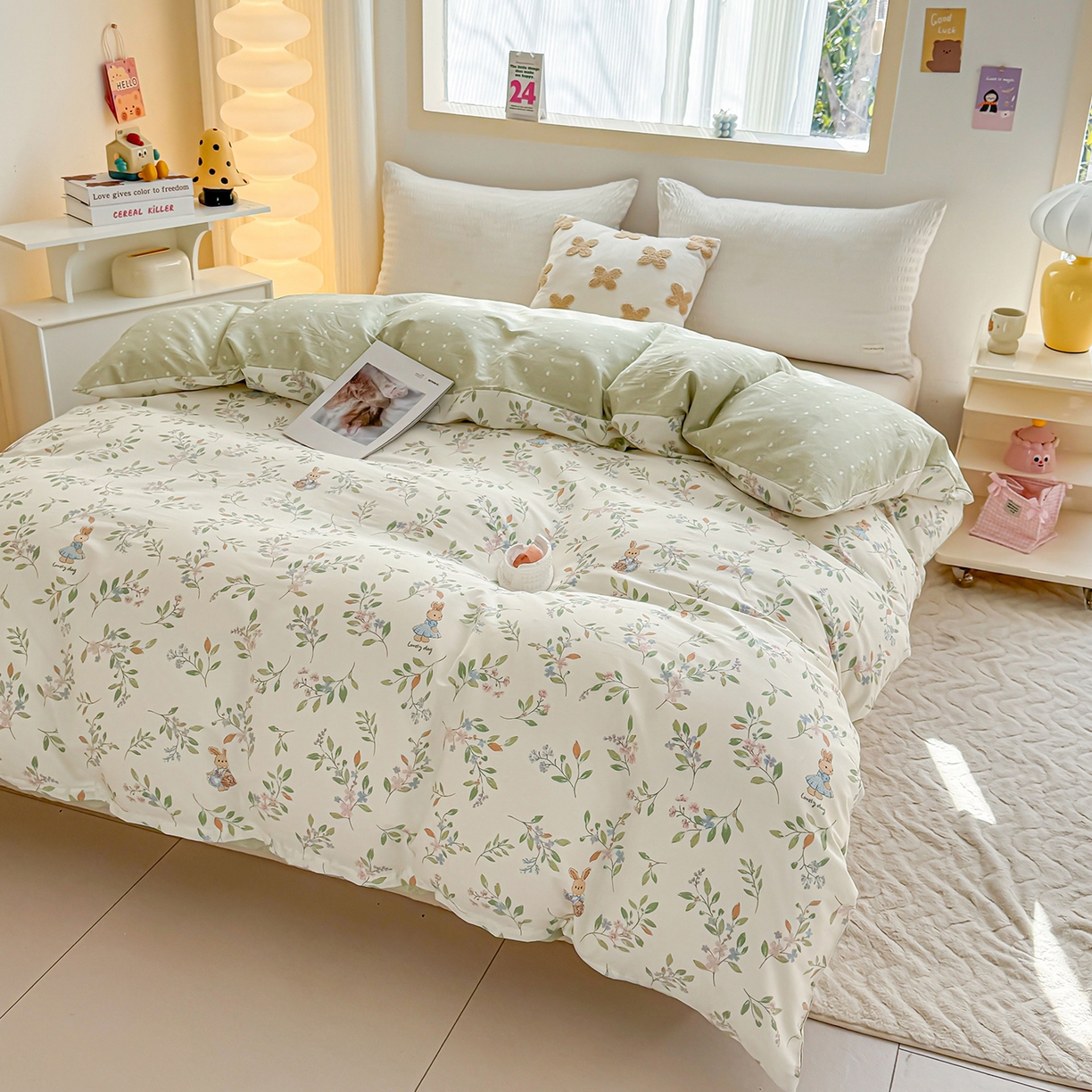 91家纺网 家纺一手货源 找家纺 小蓝孩家纺 2026新款12868全棉印花单被套(联系商家可打折，尺寸可定制) 风铃小兔