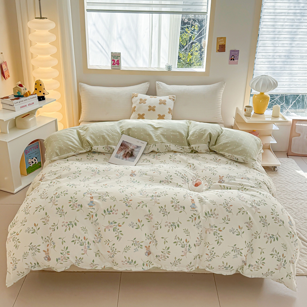 91家纺网 家纺一手货源 找家纺 小蓝孩家纺 2026新款12868全棉印花单被套(联系商家可打折，尺寸可定制) 风铃小兔