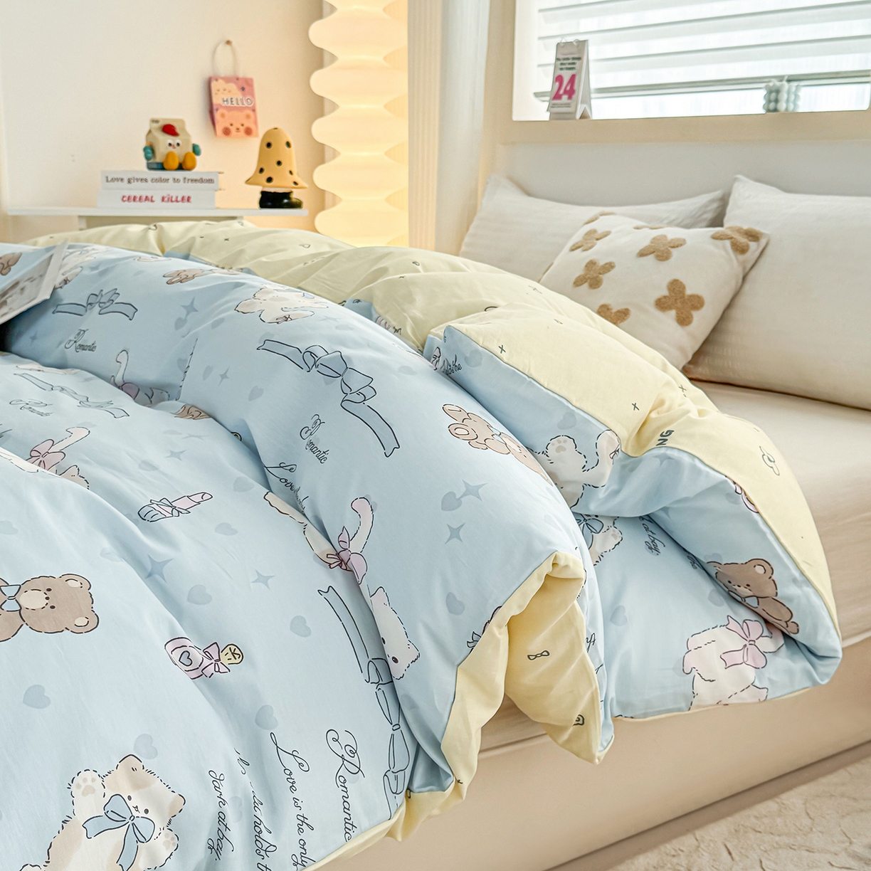 小蓝孩家纺 2026新款12868全棉印花单被套(联系商家可打折，尺寸可定制) 奶油阿布-蓝