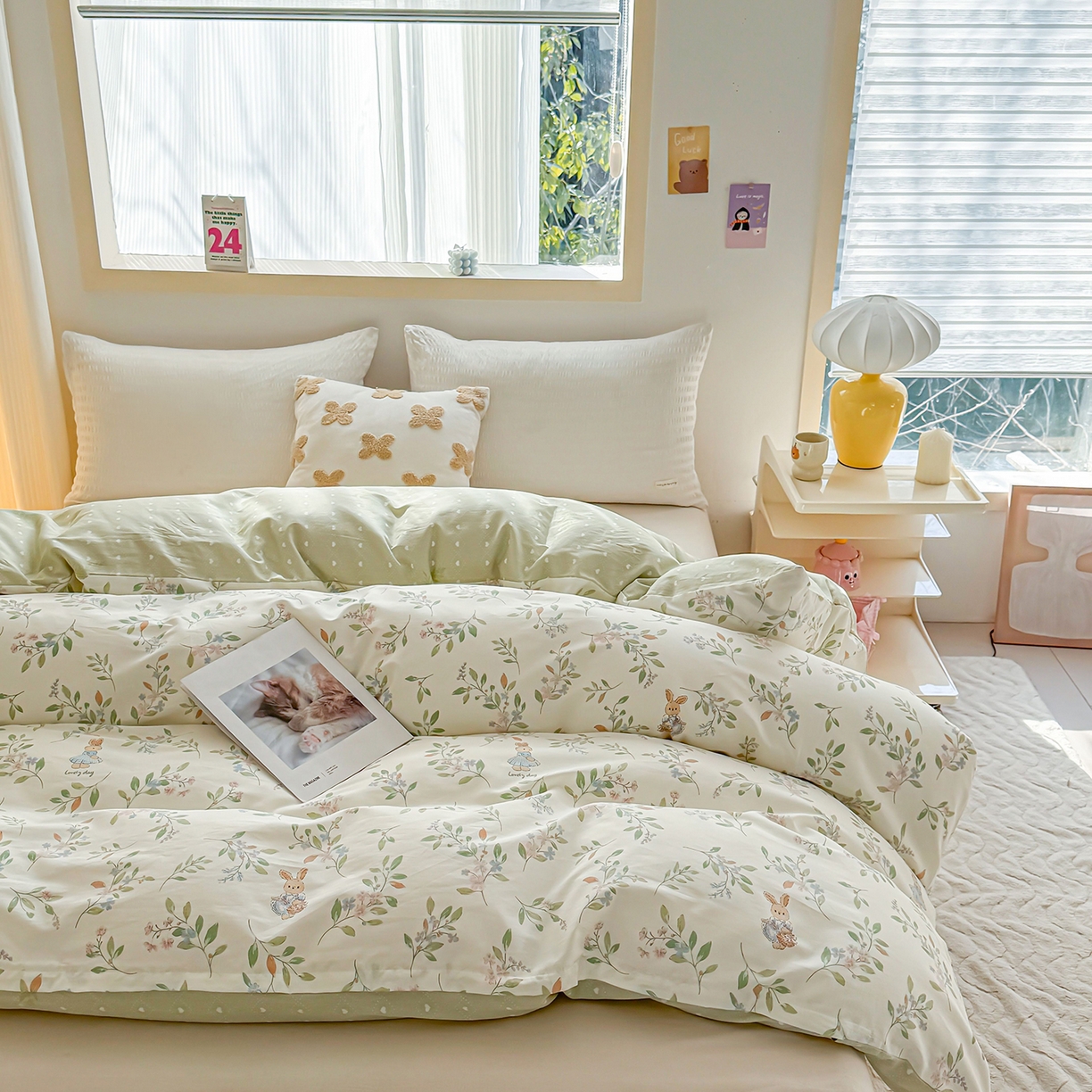 91家纺网 家纺一手货源 找家纺 小蓝孩家纺 2026新款12868全棉印花单被套(联系商家可打折，尺寸可定制) 风铃小兔