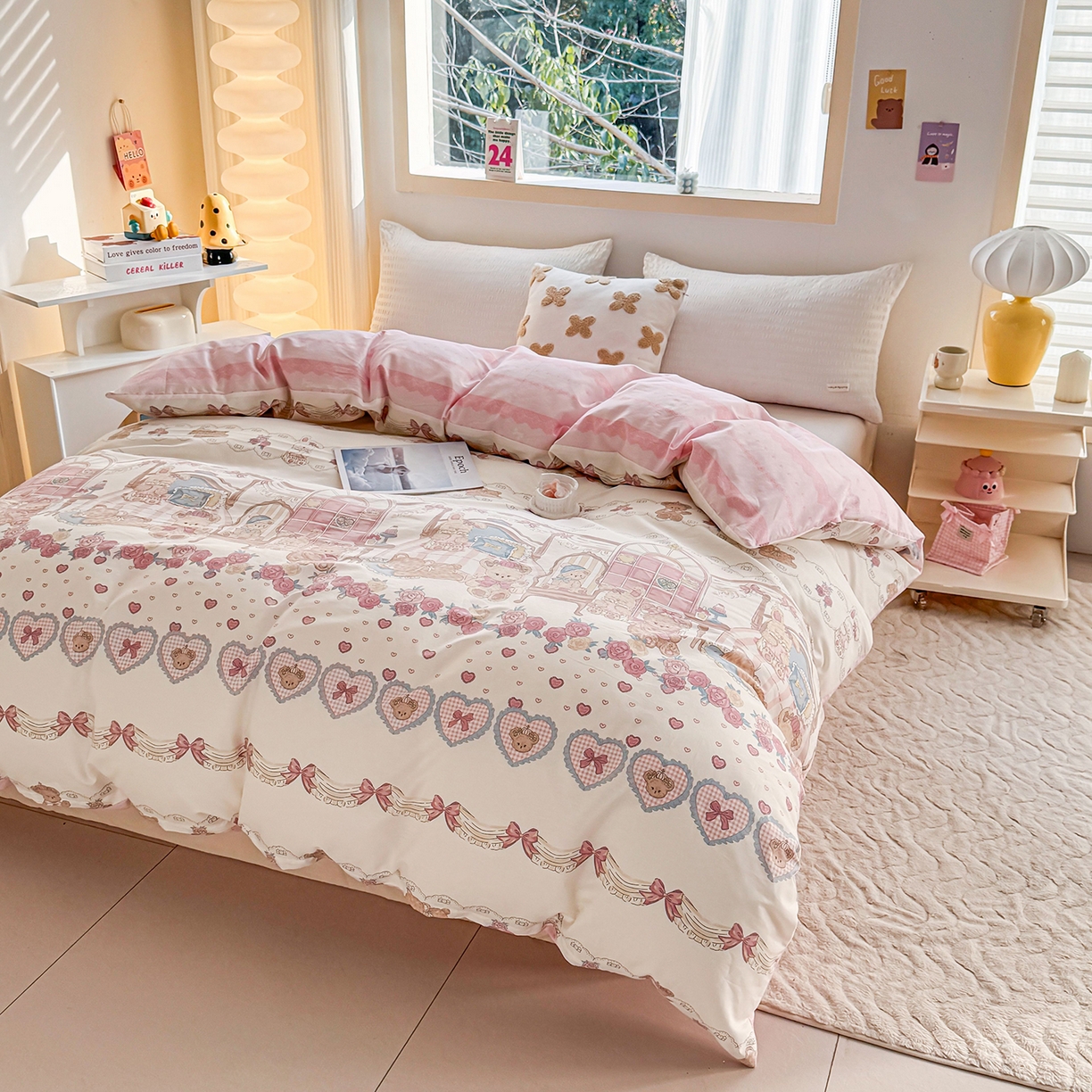 91家纺网 家纺一手货源 找家纺 小蓝孩家纺 2026新款12868全棉印花单被套(联系商家可打折，尺寸可定制) 安缦小熊