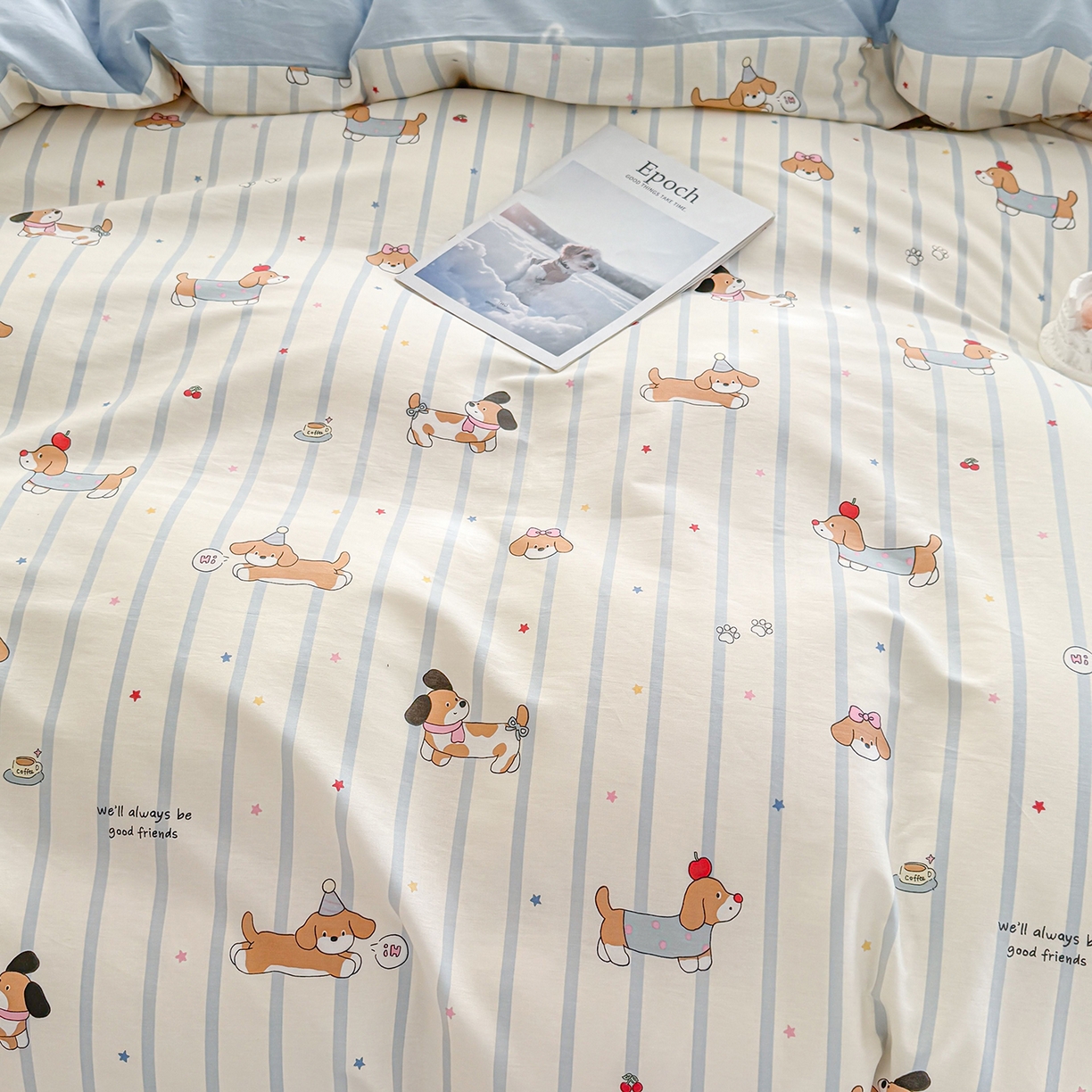 91家纺网 家纺一手货源 找家纺 小蓝孩家纺 2026新款12868全棉印花单被套(联系商家可打折，尺寸可定制) 糖纸童年