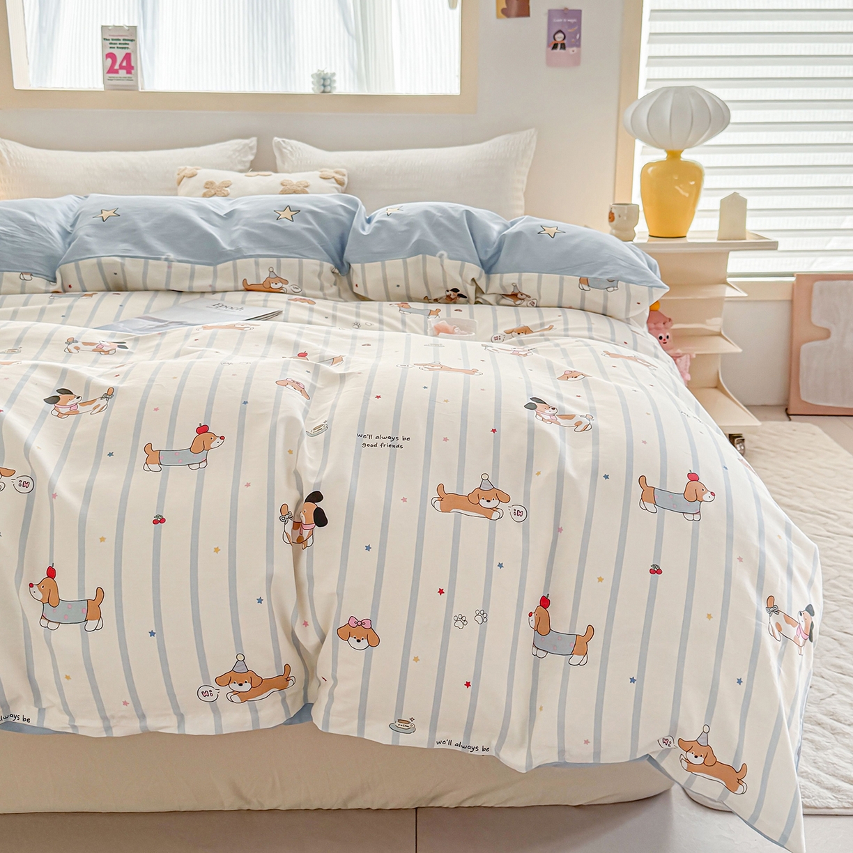 91家纺网 家纺一手货源 找家纺 小蓝孩家纺 2026新款12868全棉印花单被套(联系商家可打折，尺寸可定制) 糖纸童年