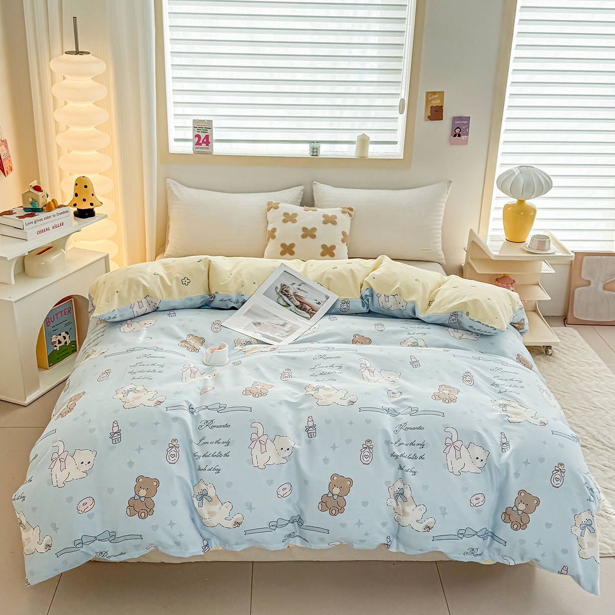 91家纺网 家纺一手货源 找家纺 小蓝孩家纺 2026新款12868全棉印花单被套(联系商家可打折，尺寸可定制) 奶油阿布-蓝