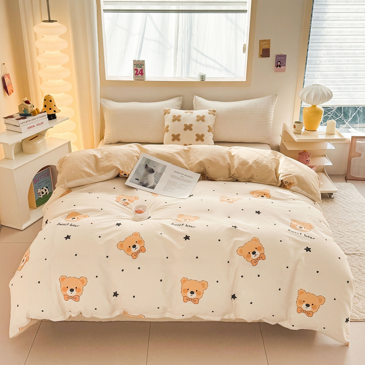 91家纺网 家纺一手货源 找家纺 小蓝孩家纺 2026新款12868全棉印花单被套(联系商家可打折，尺寸可定制) 领结熊宝