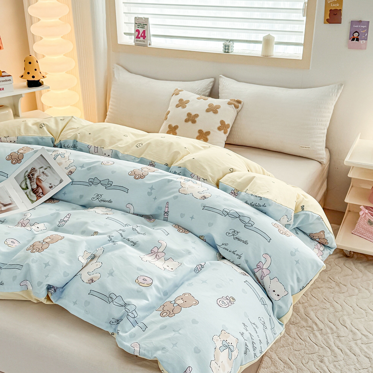 91家纺网 家纺一手货源 找家纺 小蓝孩家纺 2026新款12868全棉印花单被套(联系商家可打折，尺寸可定制) 奶油阿布-蓝