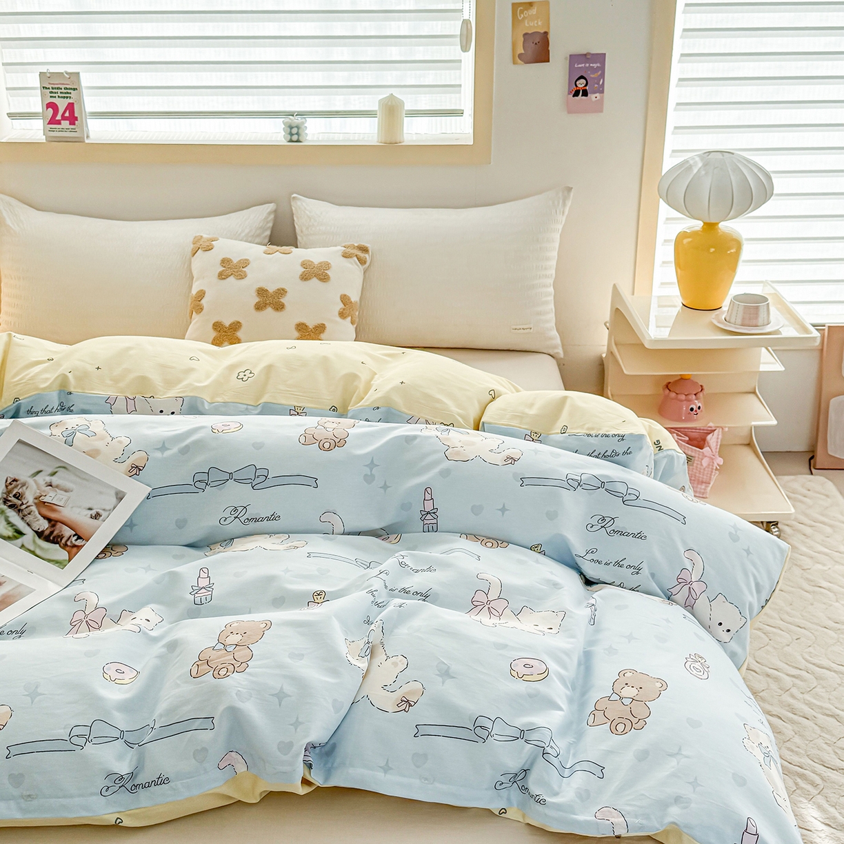 91家纺网 家纺一手货源 找家纺 小蓝孩家纺 2026新款12868全棉印花单被套(联系商家可打折，尺寸可定制) 奶油阿布-蓝