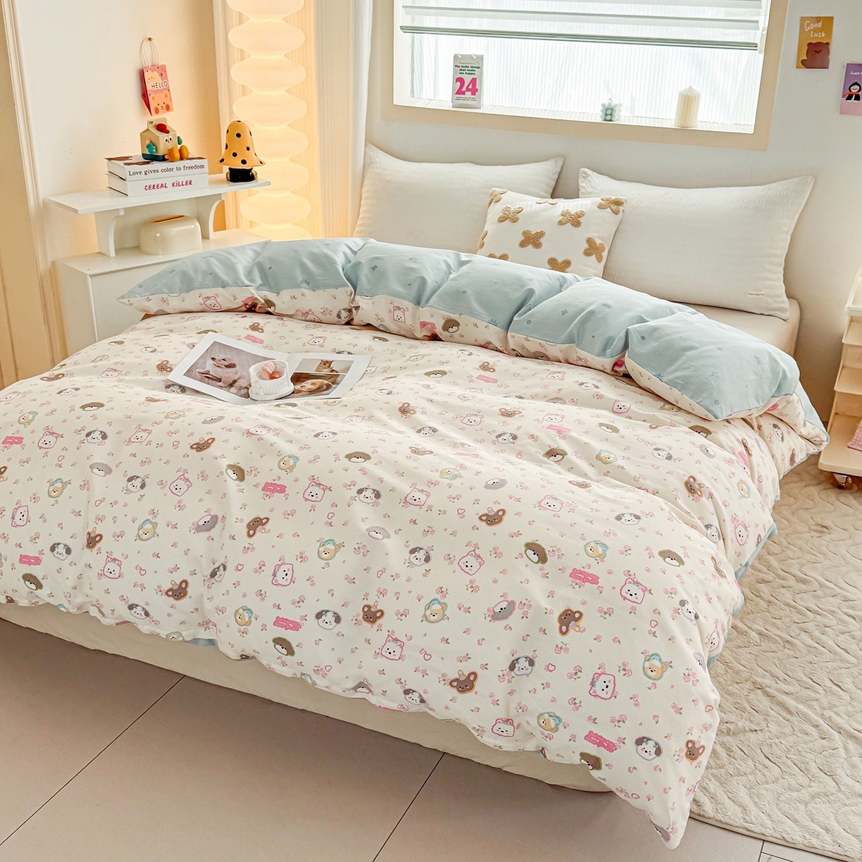 91家纺网 家纺一手货源 找家纺 小蓝孩家纺 2026新款12868全棉印花单被套(联系商家可打折，尺寸可定制) 萌宠伙伴