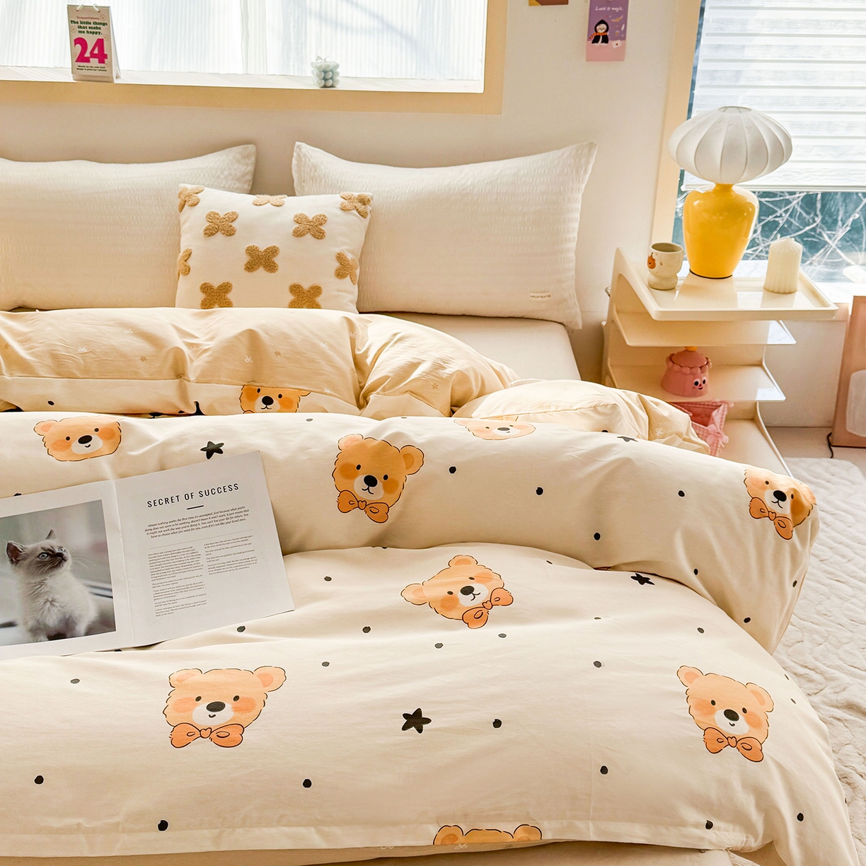 91家纺网 家纺一手货源 找家纺 小蓝孩家纺 2026新款12868全棉印花单被套(联系商家可打折，尺寸可定制) 领结熊宝