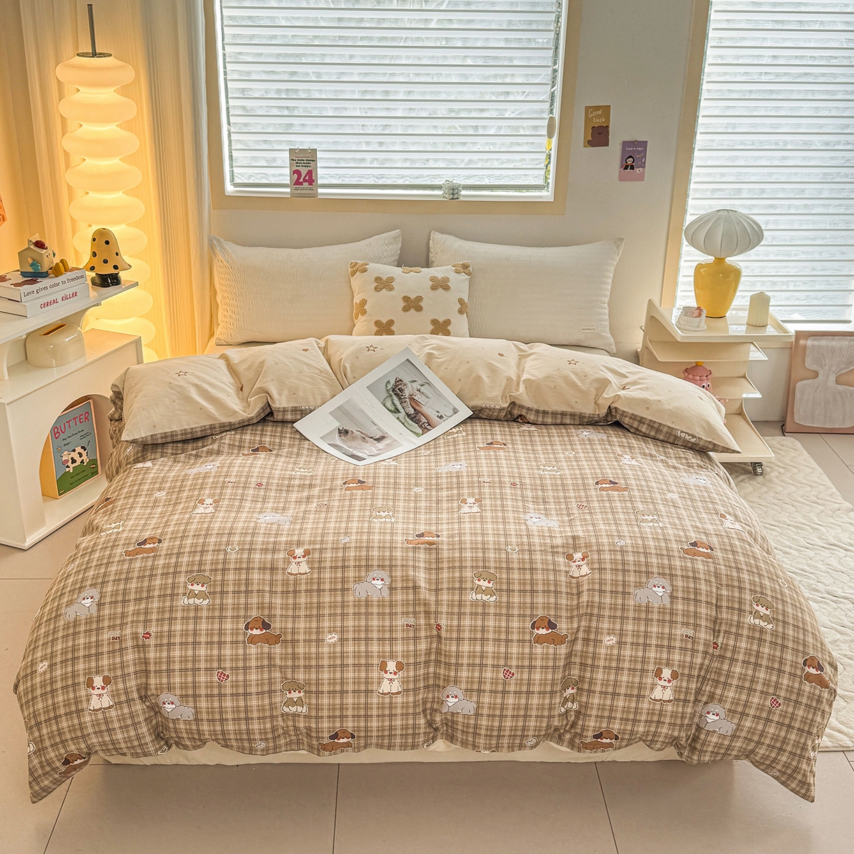 91家纺网 家纺一手货源 找家纺 小蓝孩家纺 2026新款12868全棉印花单被套(联系商家可打折，尺寸可定制) 哈哈狗