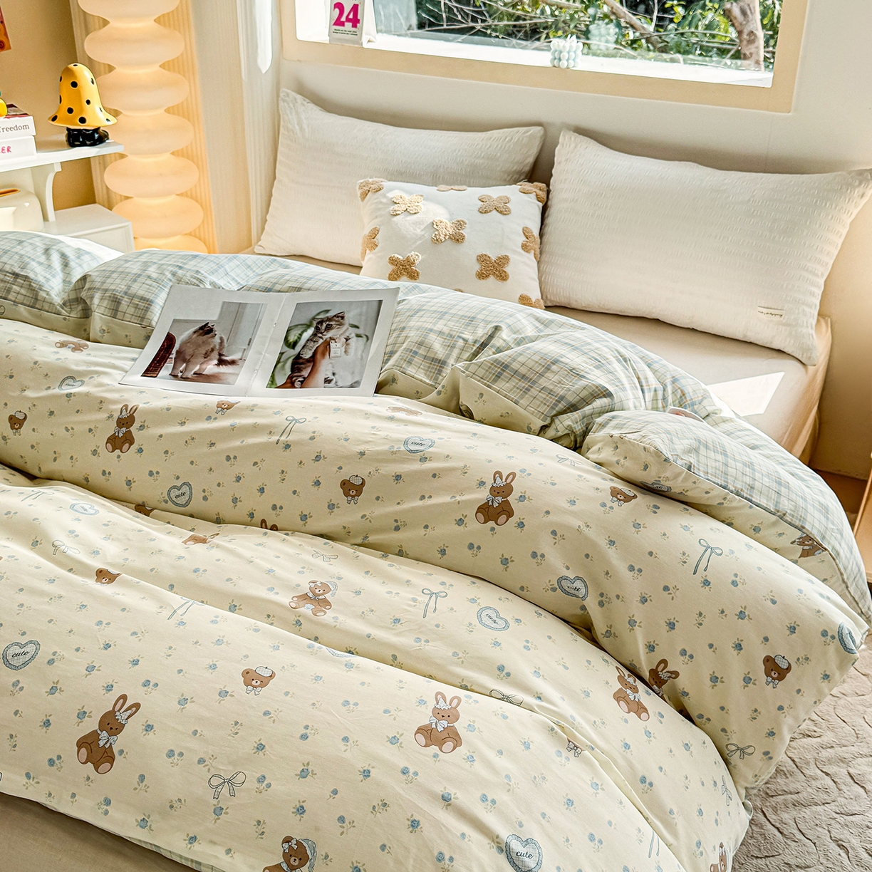 91家纺网 家纺一手货源 找家纺 小蓝孩家纺 2026新款12868全棉印花单被套(联系商家可打折，尺寸可定制) 告白兔