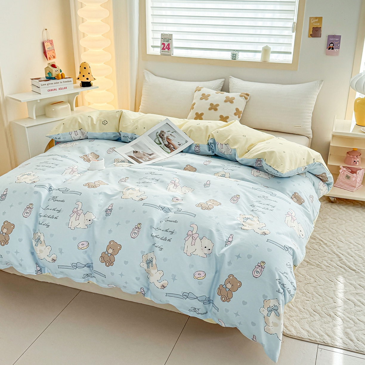 91家纺网 家纺一手货源 找家纺 小蓝孩家纺 2026新款12868全棉印花单被套(联系商家可打折，尺寸可定制) 奶油阿布-蓝