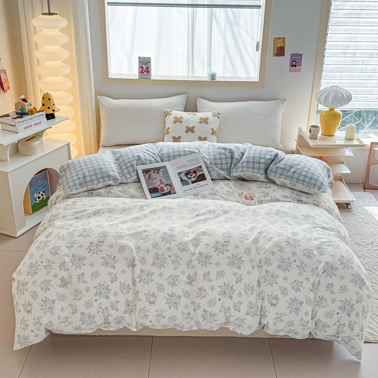 91家纺网 家纺一手货源 找家纺 小蓝孩家纺 2026新款12868全棉印花单被套(联系商家可打折，尺寸可定制) 森林兔