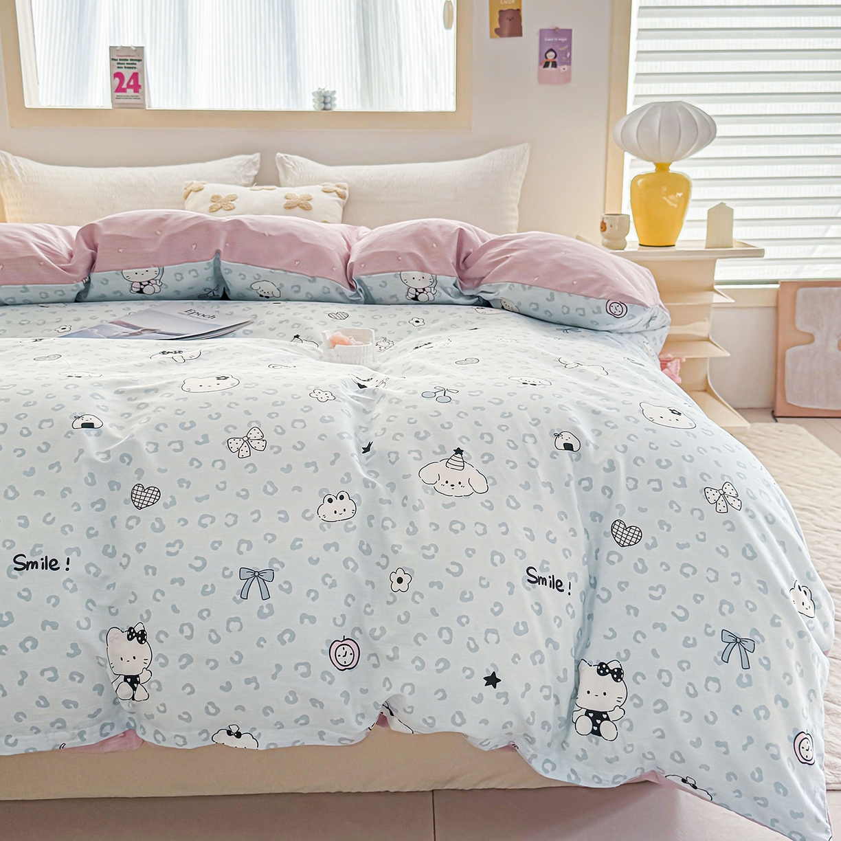 91家纺网 家纺一手货源 找家纺 小蓝孩家纺 2026新款12868全棉印花单被套(联系商家可打折，尺寸可定制) 豹纹猫咪