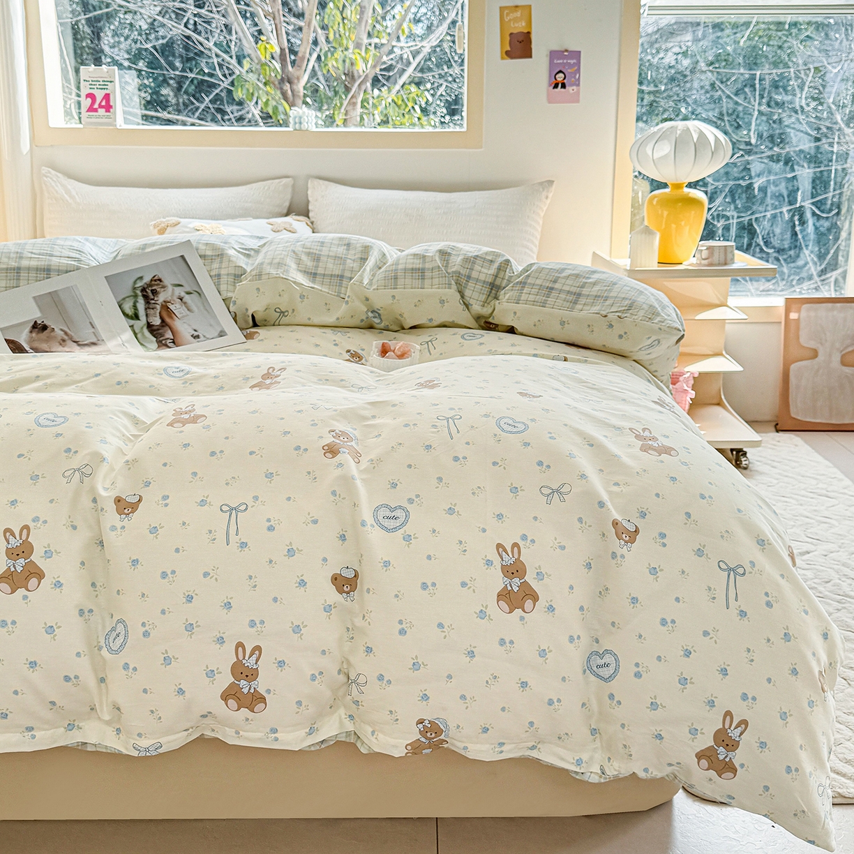 91家纺网 家纺一手货源 找家纺 小蓝孩家纺 2026新款12868全棉印花单被套(联系商家可打折，尺寸可定制) 告白兔