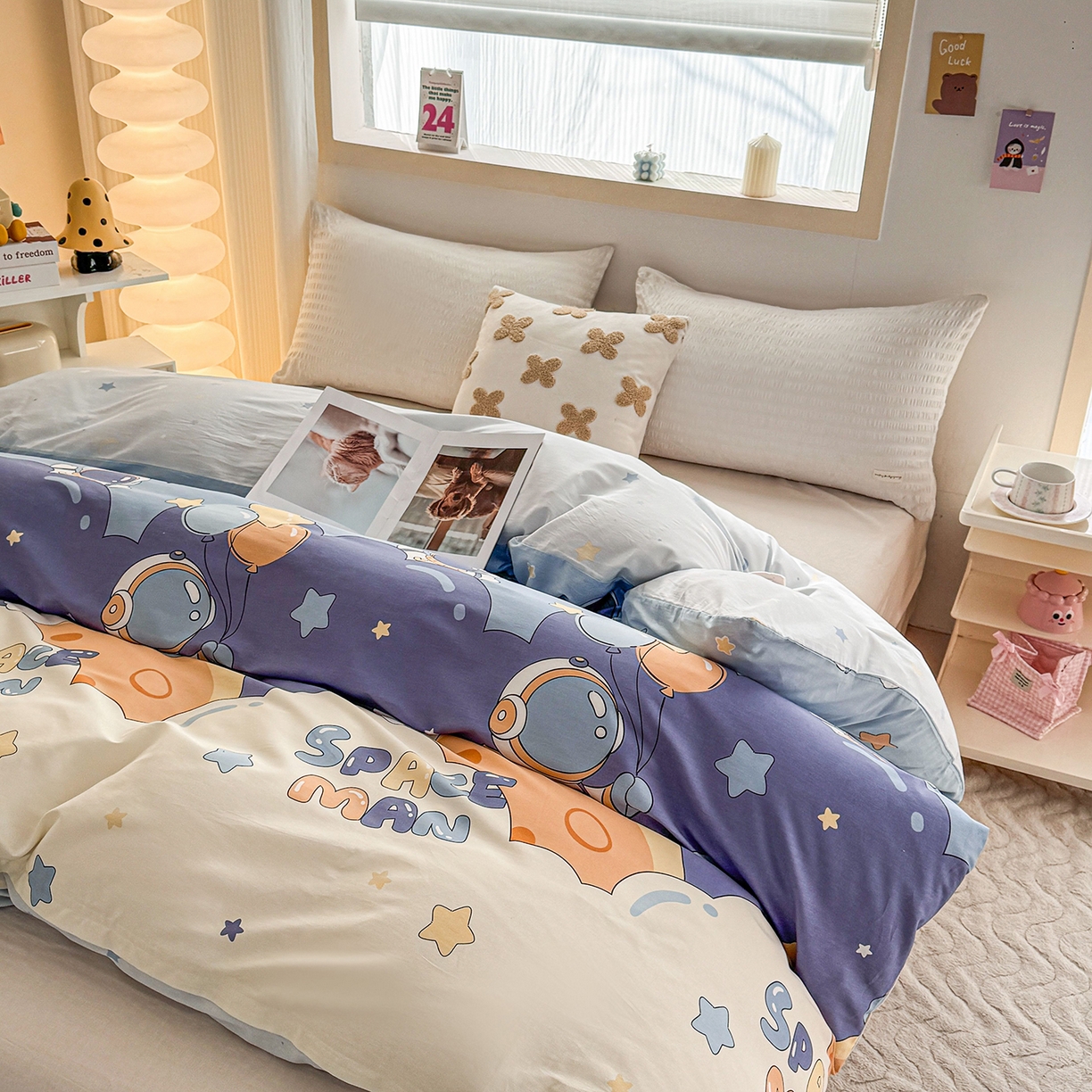 91家纺网 家纺一手货源 找家纺 小蓝孩家纺 2026新款12868全棉印花单被套(联系商家可打折，尺寸可定制) 太空梦乐园