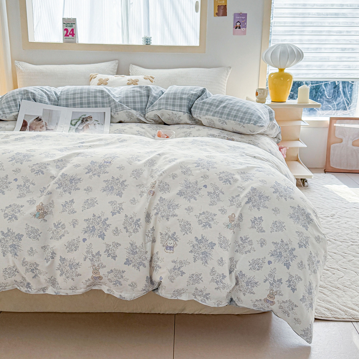 91家纺网 家纺一手货源 找家纺 小蓝孩家纺 2026新款12868全棉印花单被套(联系商家可打折，尺寸可定制) 森林兔