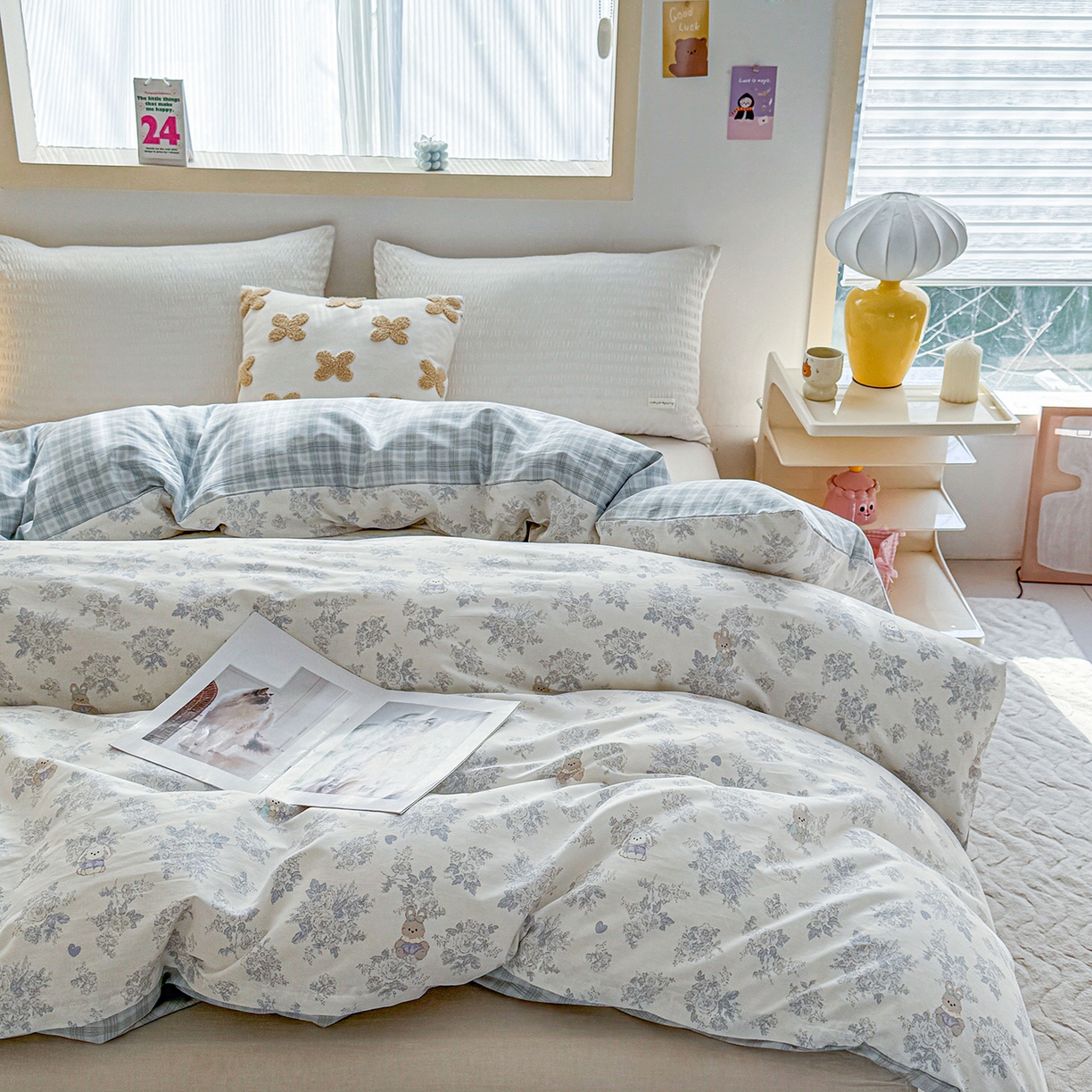 91家纺网 家纺一手货源 找家纺 小蓝孩家纺 2026新款12868全棉印花单被套(联系商家可打折，尺寸可定制) 森林兔