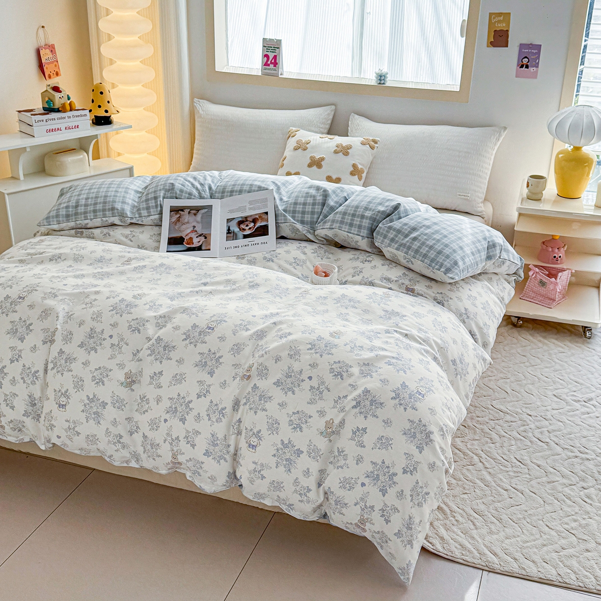 91家纺网 家纺一手货源 找家纺 小蓝孩家纺 2026新款12868全棉印花单被套(联系商家可打折，尺寸可定制) 森林兔