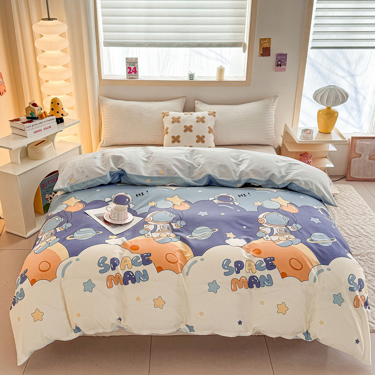 91家纺网 家纺一手货源 找家纺 小蓝孩家纺 2026新款12868全棉印花单被套(联系商家可打折，尺寸可定制) 太空梦乐园