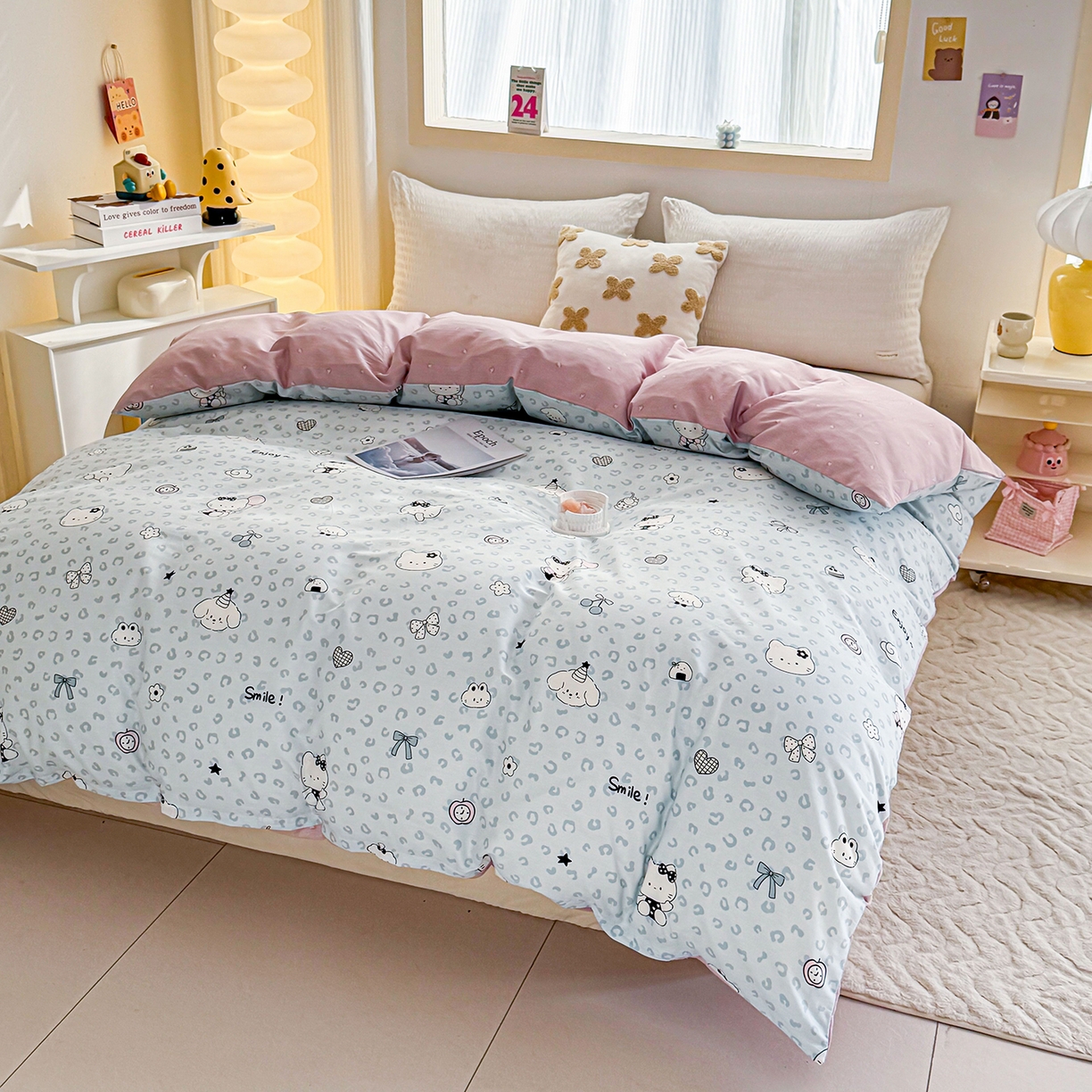 91家纺网 家纺一手货源 找家纺 小蓝孩家纺 2026新款12868全棉印花单被套(联系商家可打折，尺寸可定制) 豹纹猫咪