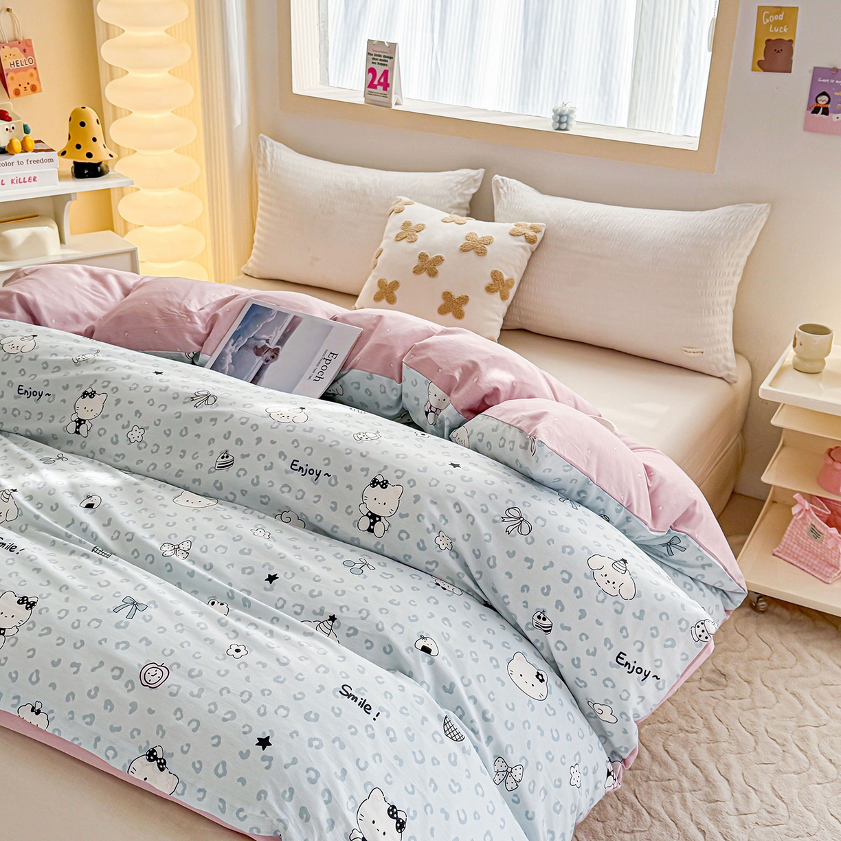 91家纺网 家纺一手货源 找家纺 小蓝孩家纺 2026新款12868全棉印花单被套(联系商家可打折，尺寸可定制) 豹纹猫咪