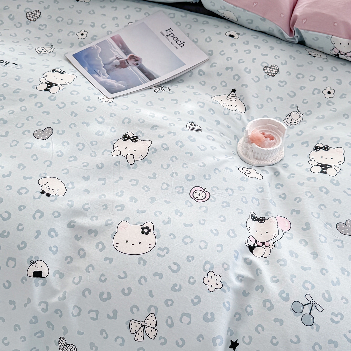 91家纺网 家纺一手货源 找家纺 小蓝孩家纺 2026新款12868全棉印花单被套(联系商家可打折，尺寸可定制) 豹纹猫咪